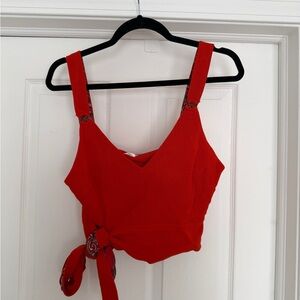 Free People Red Crop Top with Tie Detail